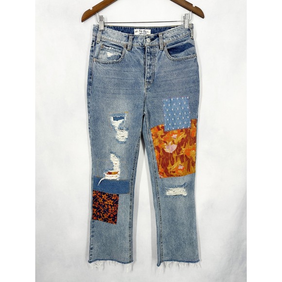 We The Free Denim - We The Free Belladonna Patchwork Cropped Kick Flare Blue Jeans Women's Size 26
